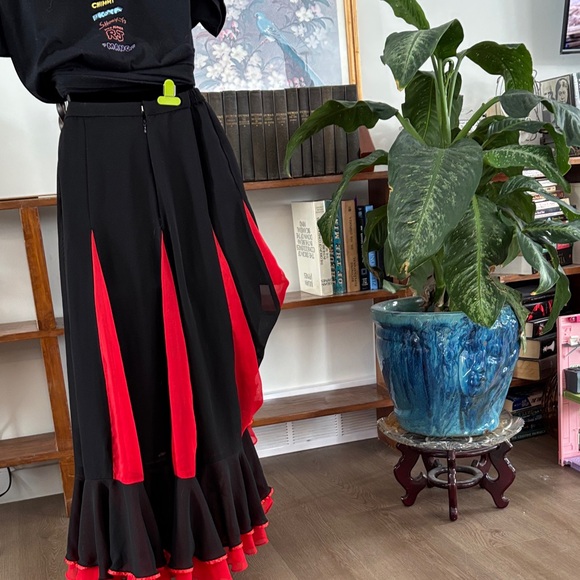 Spanish Flamenco Skirt Black Red Ruffled High Low Dance Costume S M - Picture 5 of 8